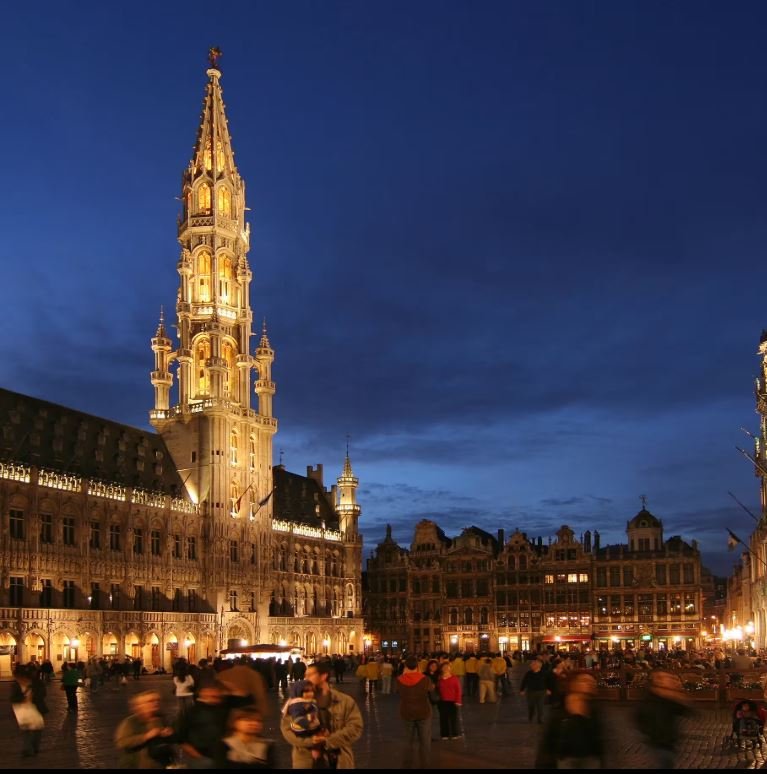 Brussels skyline with Grand Place and city lights Belgium
